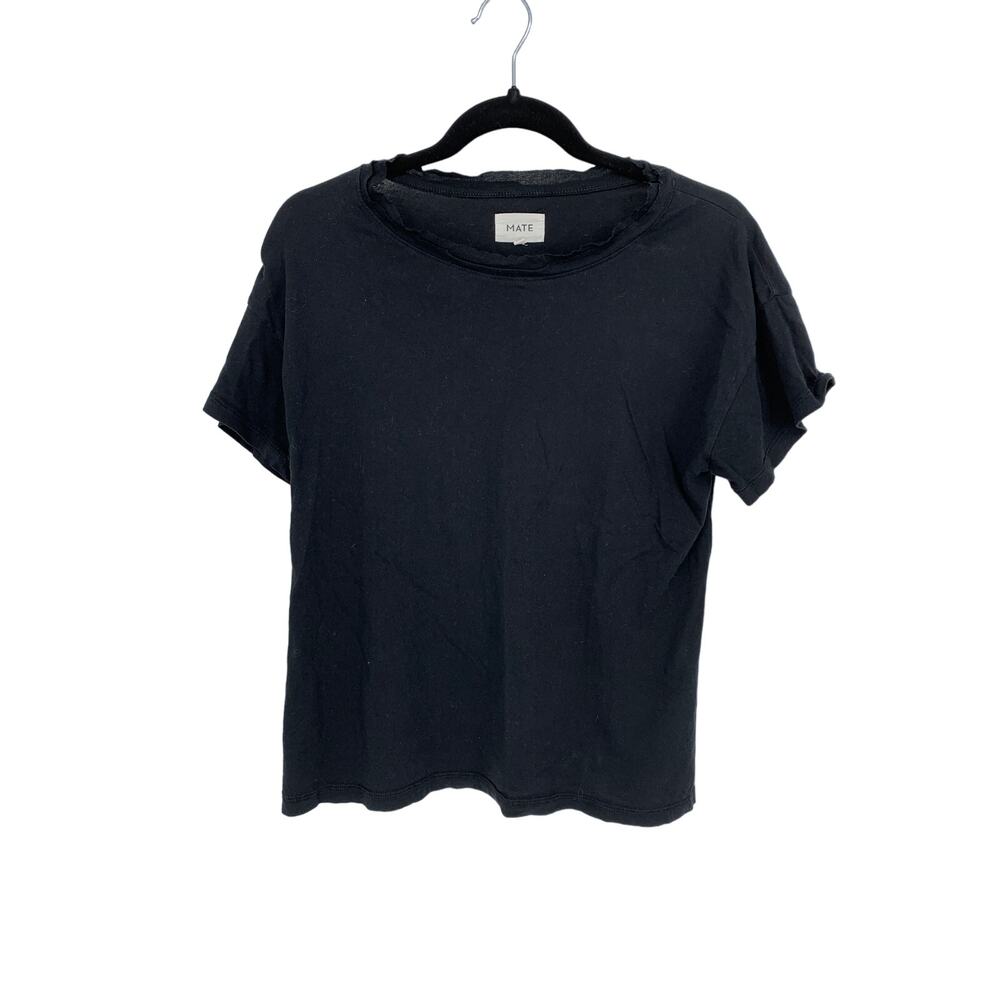 MATE The Label T-Shirt Womens XS Short Sleeve Distressed Collar Black
